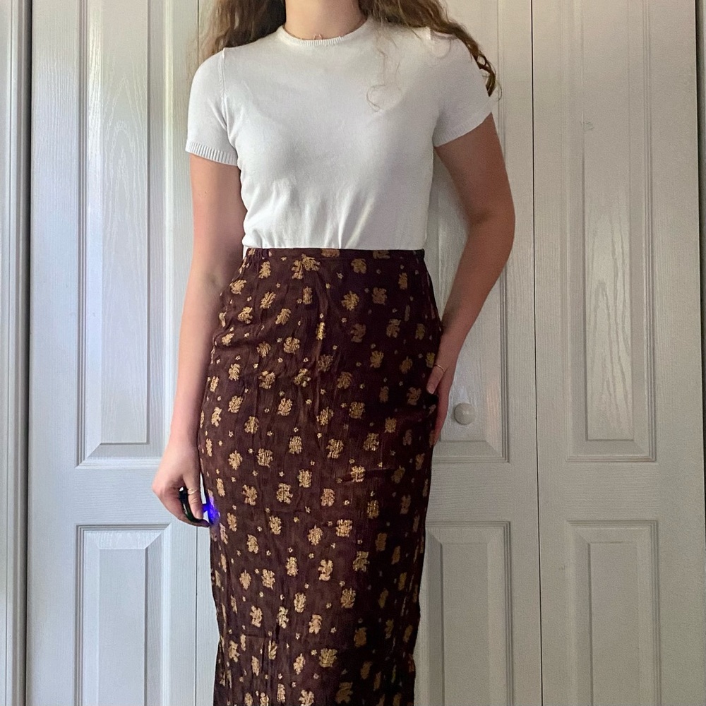 ADORABLE BROWN FALL SKIRT FLORAL TAN MAXI MIDI NORTON MCNAUGHTON SIZE MEDIUM